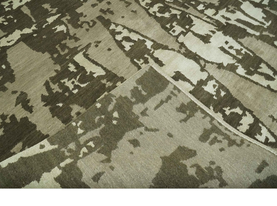 Modern Abstract Brownish - Green and Ivory Hand loom 6x9 wool and Art Silk Area Rug