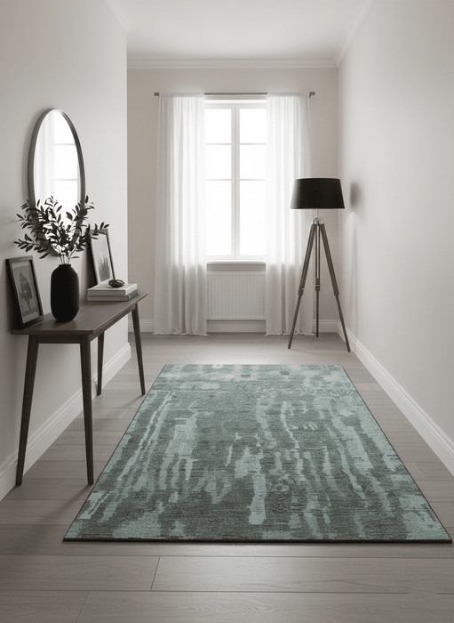 Modern abstract Charcoal and Light Blue Hand knotted 5x8 wool Area Rug