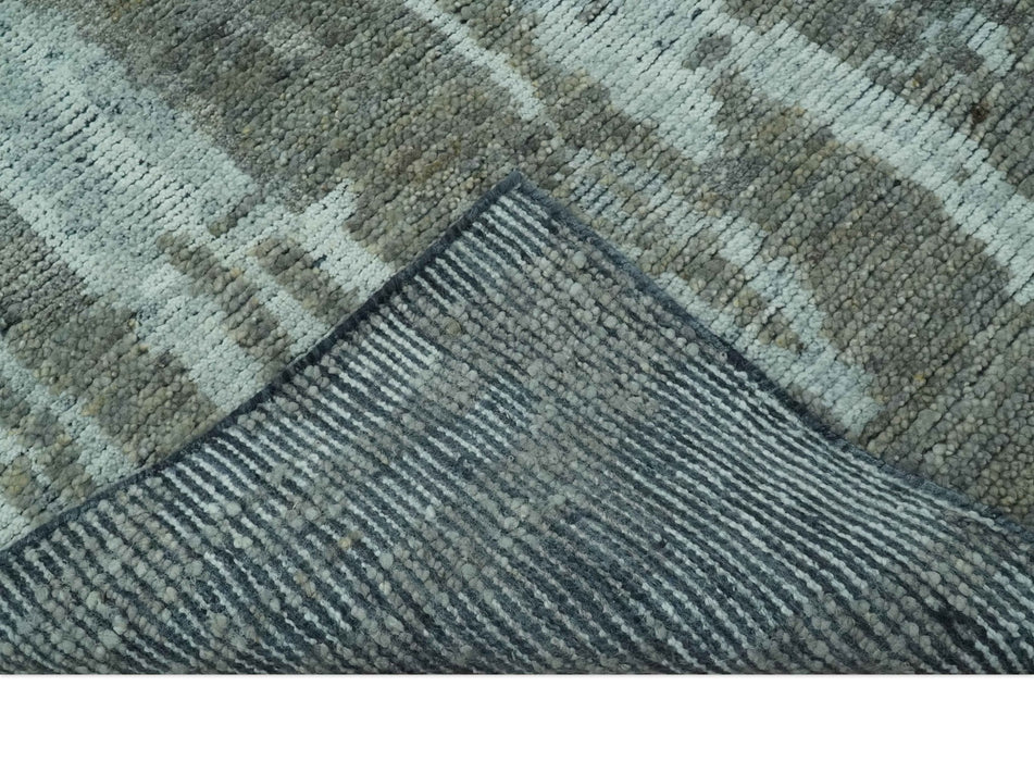 Modern abstract Charcoal and Light Blue Hand knotted 5x8 wool Area Rug