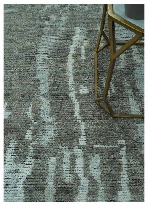 Modern abstract Charcoal and Light Blue Hand knotted 5x8 wool Area Rug