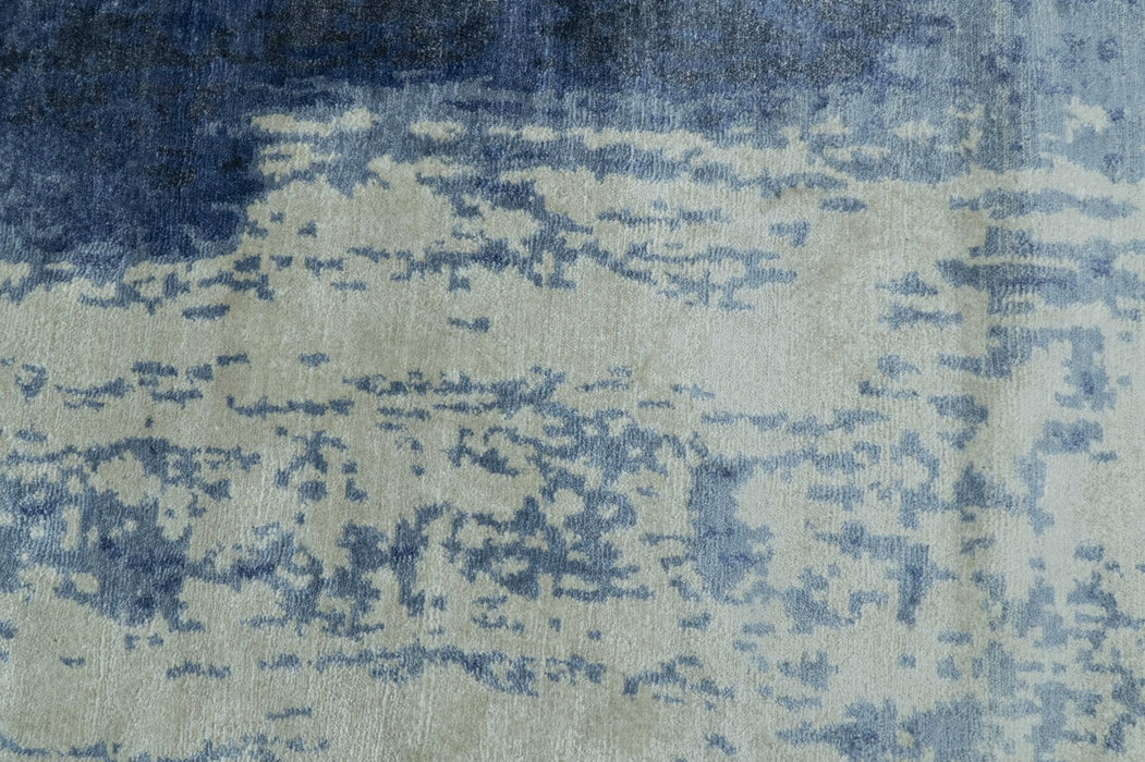 Modern Abstract Design Beige And Blue 9x12 Hand Knotted Bamboo Silk Area Rug