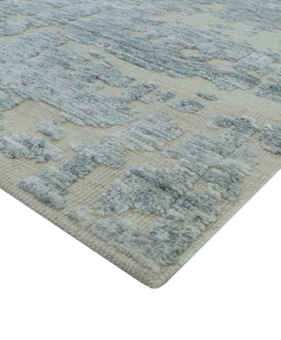 Modern Abstract Design Beige And Gay 8x10 Hand Knotted Wool Area Rug