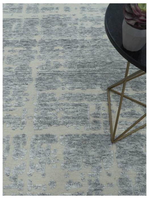 Modern Abstract Design Beige And Gay 8x10 Hand Knotted Wool Area Rug
