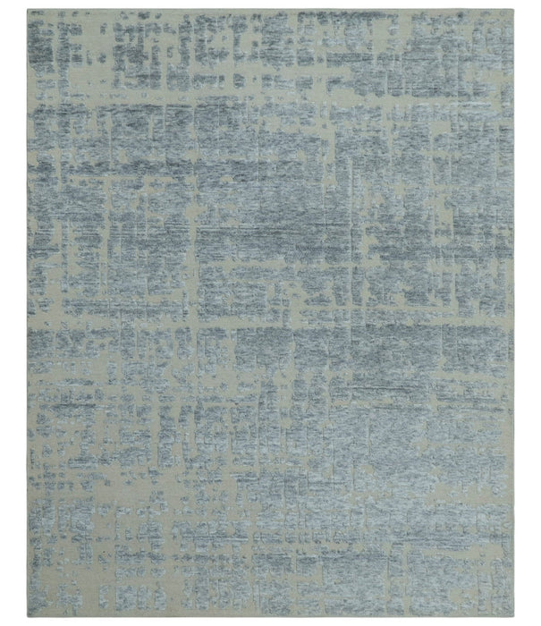Modern Abstract Design Beige And Gay 8x10 Hand Knotted Wool Area Rug