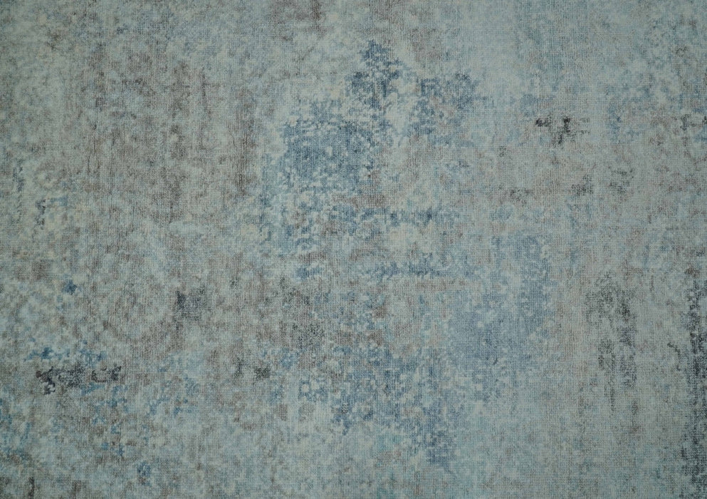 Abstract Blue And Gray  8x10 Hand Knotted Bamboo Silk Area Rug