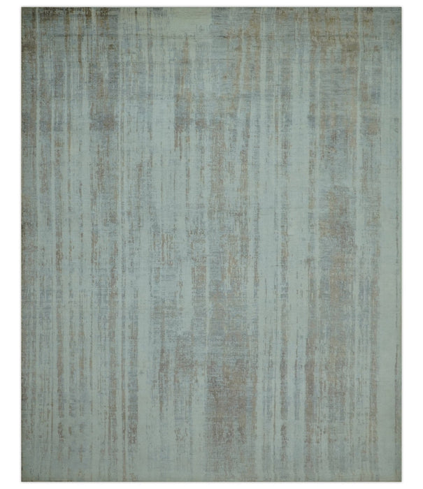 Modern Abstract Design Gray And Blue 8x10 Hand Knotted Bamboo Silk Area Rug