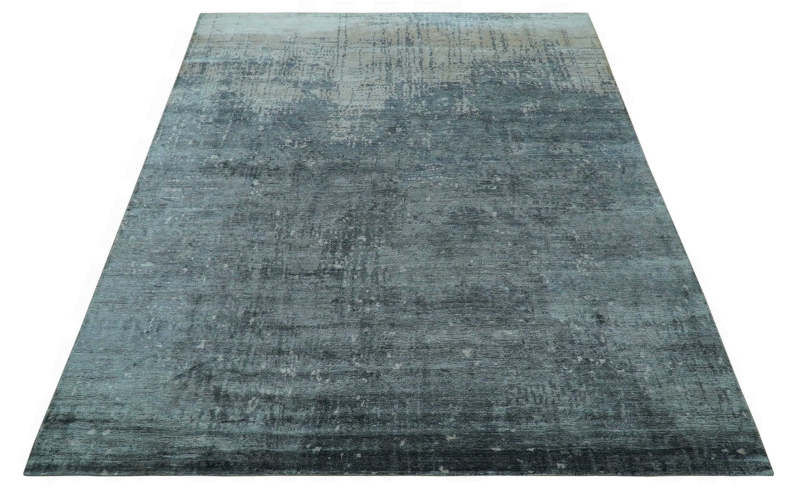 Modern Abstract Design Gray And Silver 9x11 Hand Knotted Bamboo Silk Area Rug