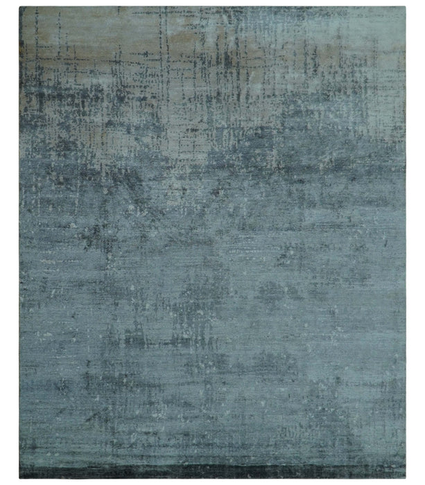 Modern Abstract Design Gray And Silver 9x11 Hand Knotted Bamboo Silk Area Rug