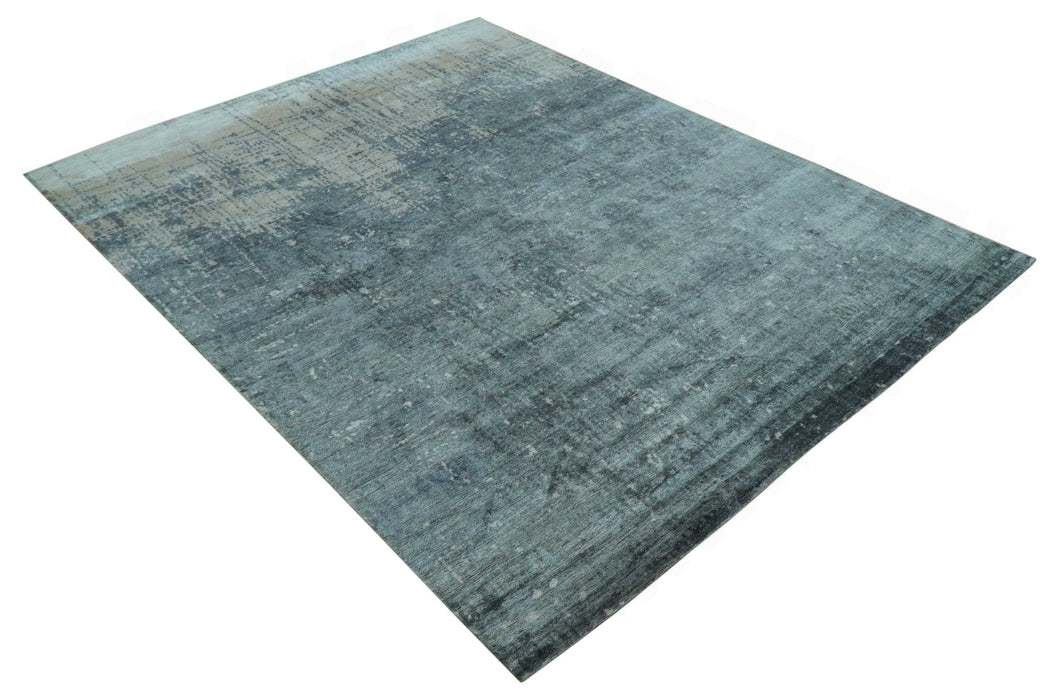 Modern Abstract Design Gray And Silver 9x11 Hand Knotted Bamboo Silk Area Rug