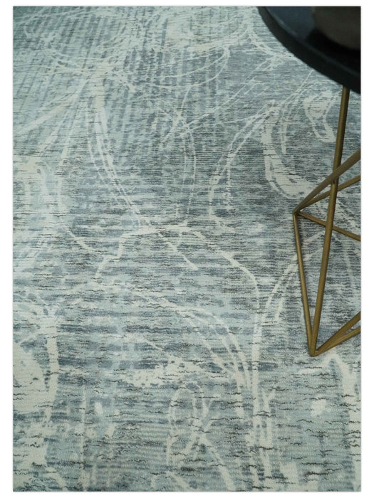 Modern Abstract Gray and Ivory 5x8 Hand loom wool and Viscose Area Rug