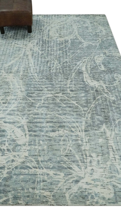 Modern Abstract Gray and Ivory 5x8 Hand loom wool and Viscose Area Rug