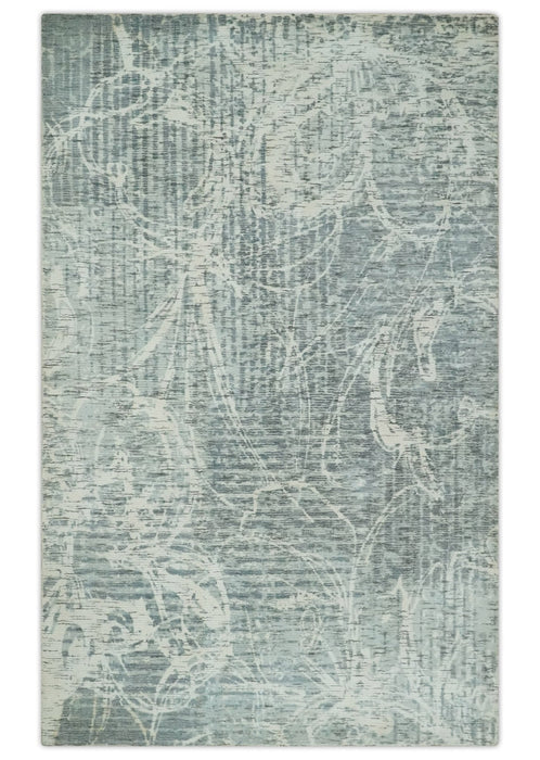 Modern Abstract Gray and Ivory 5x8 Hand loom wool and Viscose Area Rug