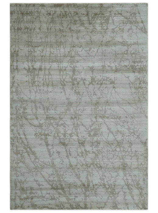 Modern Abstract Gray and Silver Hand knotted 6x9 Viscose Area Rug