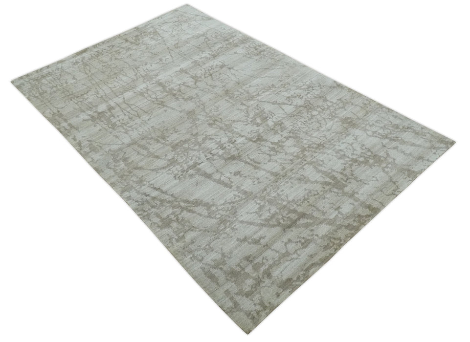 Modern Abstract Gray and Silver Hand knotted 6x9 Viscose Area Rug