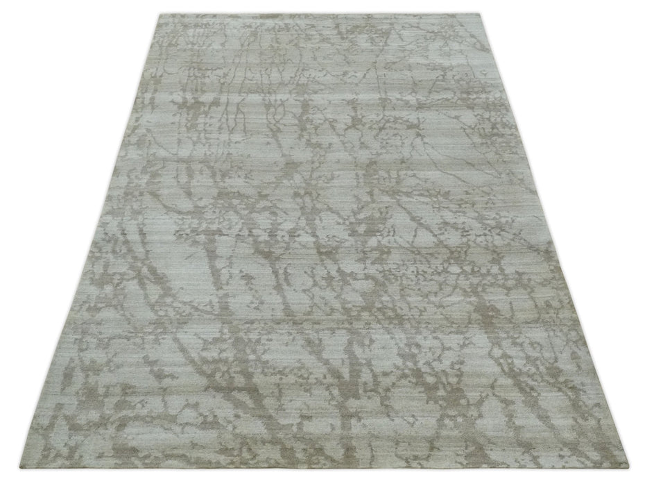 Modern Abstract Gray and Silver Hand knotted 6x9 Viscose Area Rug