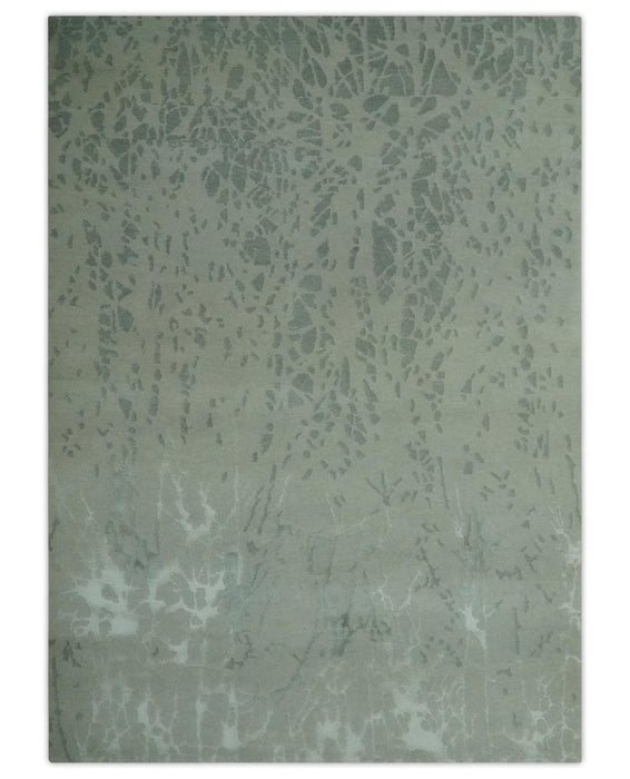 Modern Abstract Gray, Green and Silver Hand loom 4.6x6.6 wool and Art Silk Area Rug