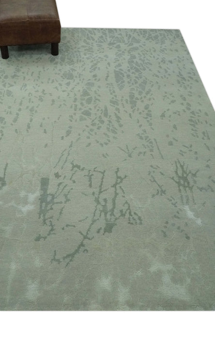 Modern Abstract Gray, Green and Silver Hand loom 4.6x6.6 wool and Art Silk Area Rug
