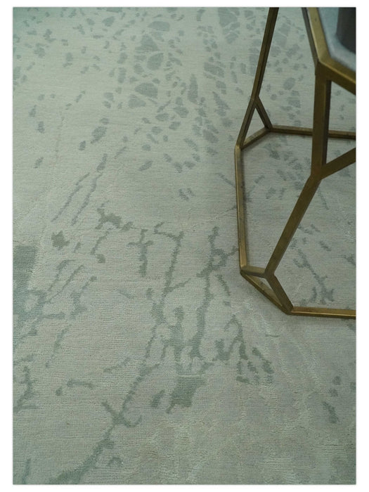 Modern Abstract Gray, Green and Silver Hand loom 4.6x6.6 wool and Art Silk Area Rug