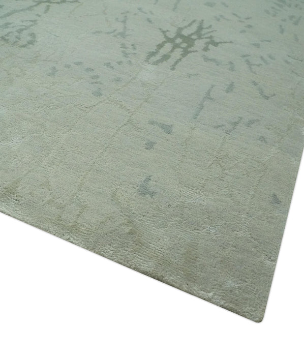 Modern Abstract Gray, Green and Silver Hand loom 4.6x6.6 wool and Art Silk Area Rug