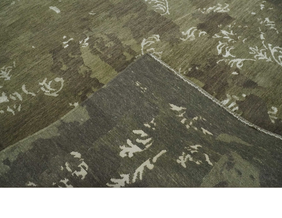 Modern Abstract Green and Silver Hand loom wool and Art Silk Area Rug