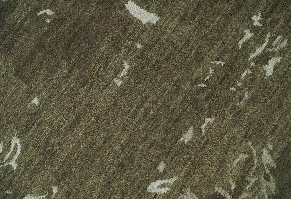 Modern Abstract Green and Silver Hand loom wool and Art Silk Area Rug