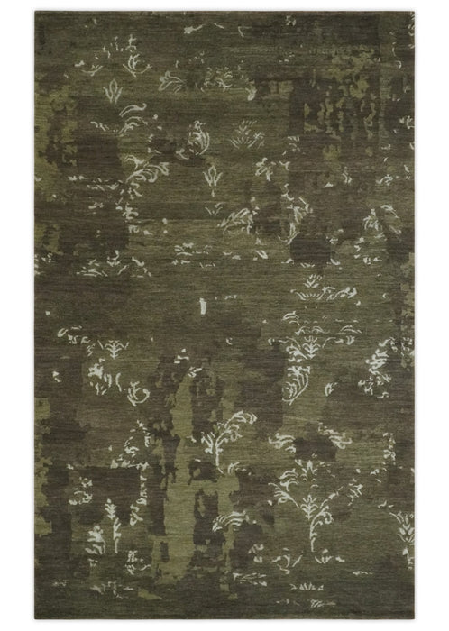 Modern Abstract Green and Silver Hand loom wool and Art Silk Area Rug