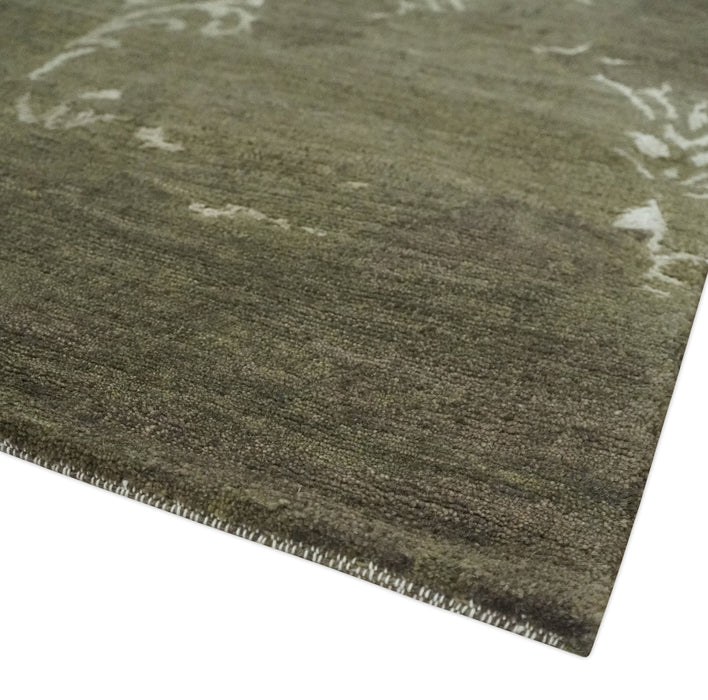 Modern Abstract Green and Silver Hand loom wool and Art Silk Area Rug