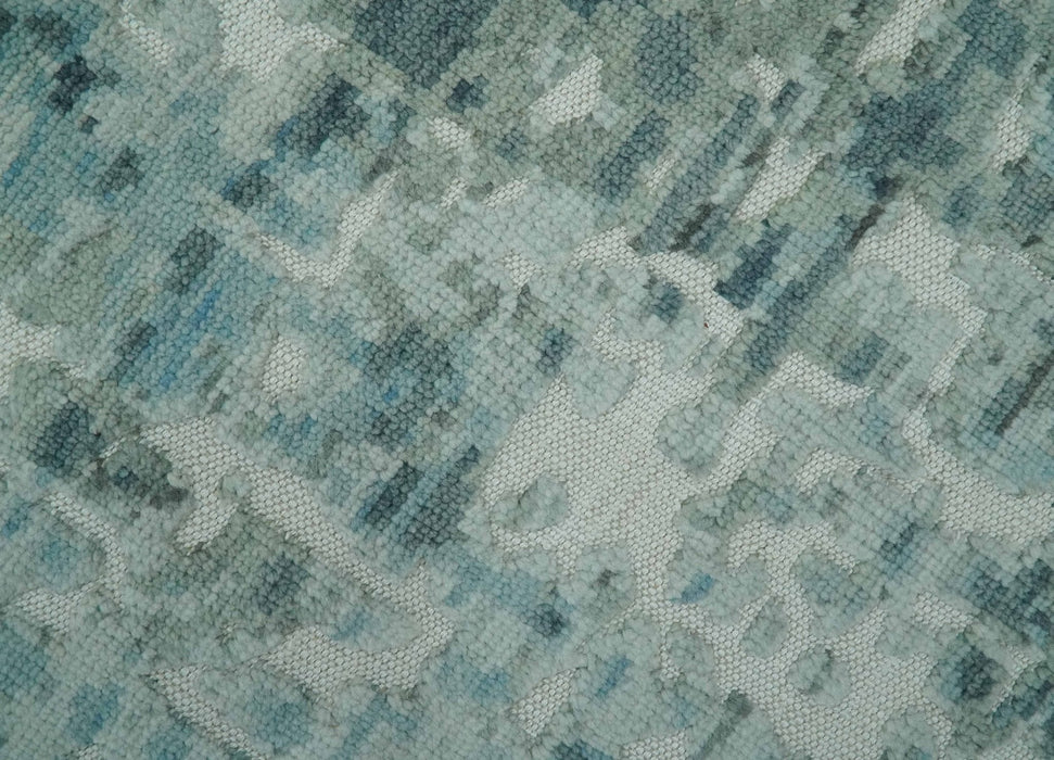 Modern Abstract Hand carved Texture Teal, Ivory and Blue Hand Knotted 5x8 wool Rug