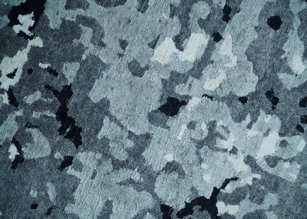 Modern Abstract Hand Knotted 8x10 Ivory, Gray, Charcoal and Black  Wool and Blended Silk Area Rug