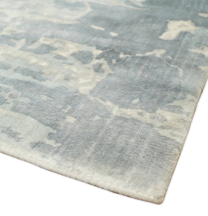 Modern Abstract Handmade 8x10 Beige and Gray Bamboo Silk Area Rug