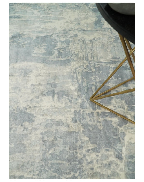 Modern Abstract Handmade 8x10 Beige and Gray Bamboo Silk Area Rug