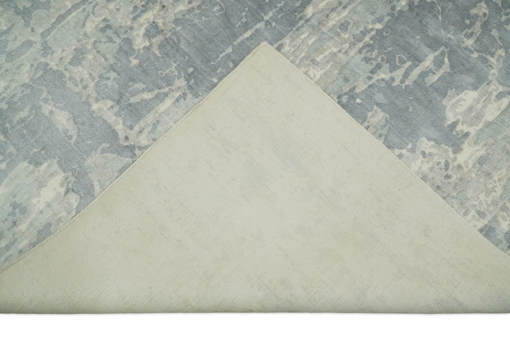 Modern Abstract Handmade 8x10 Beige and Gray Bamboo Silk Area Rug