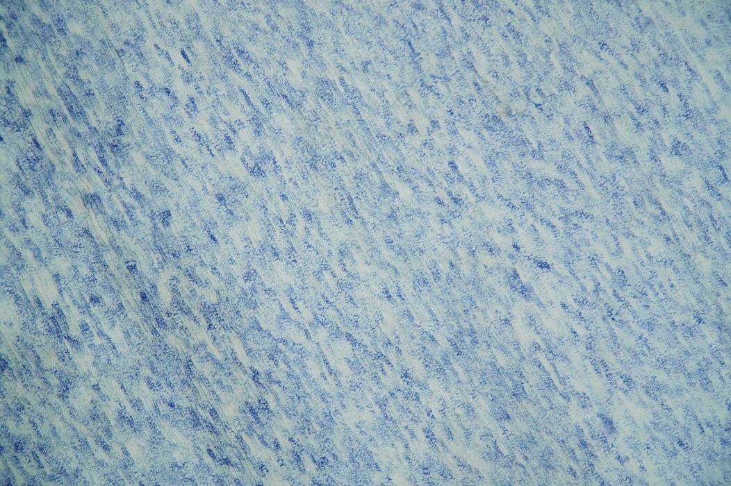 Modern Abstract Ivory and Blue 5.6x8 Hand Knotted Bamboo Silk Area Rug