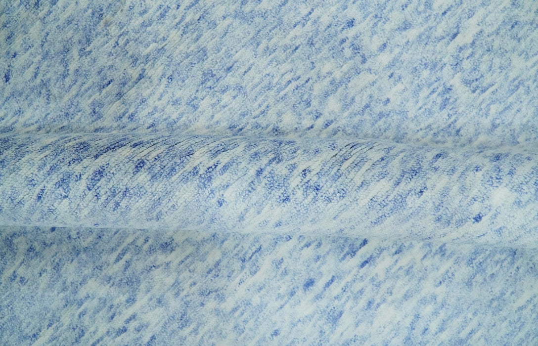 Modern Abstract Ivory and Blue 5.6x8 Hand Knotted Bamboo Silk Area Rug