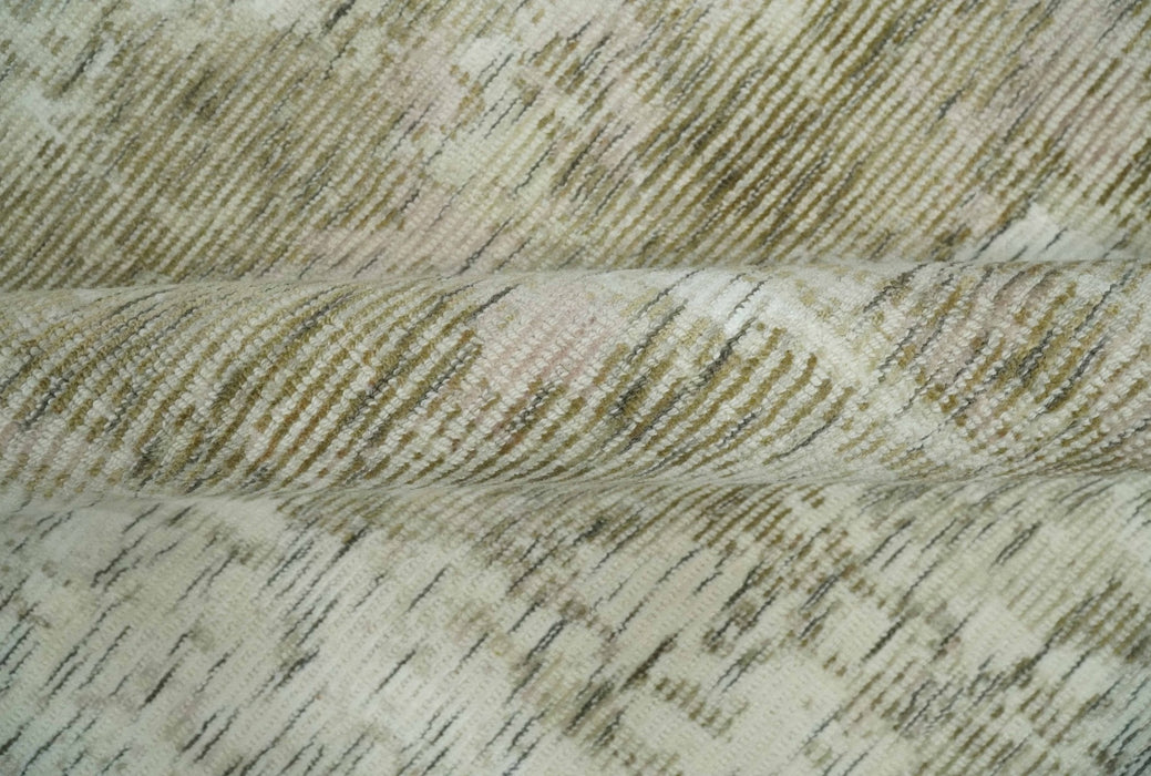 Modern Abstract Ivory, Green and Charcoal 5x8 Hand loom Wool and Viscose Area Rug