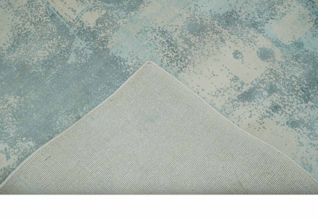 Modern Abstract Light Blue, Beige and Gray Hand loom 5x8 wool and Viscose Area Rug
