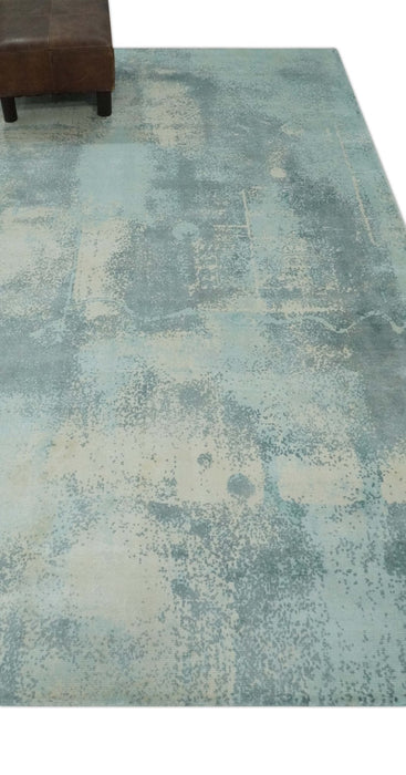 Modern Abstract Light Blue, Beige and Gray Hand loom 5x8 wool and Viscose Area Rug