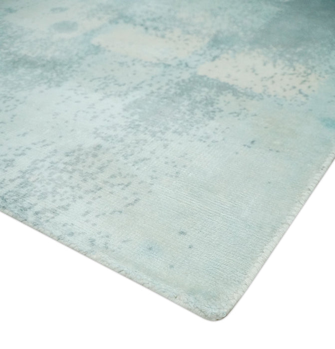 Modern Abstract Light Blue, Beige and Gray Hand loom 5x8 wool and Viscose Area Rug