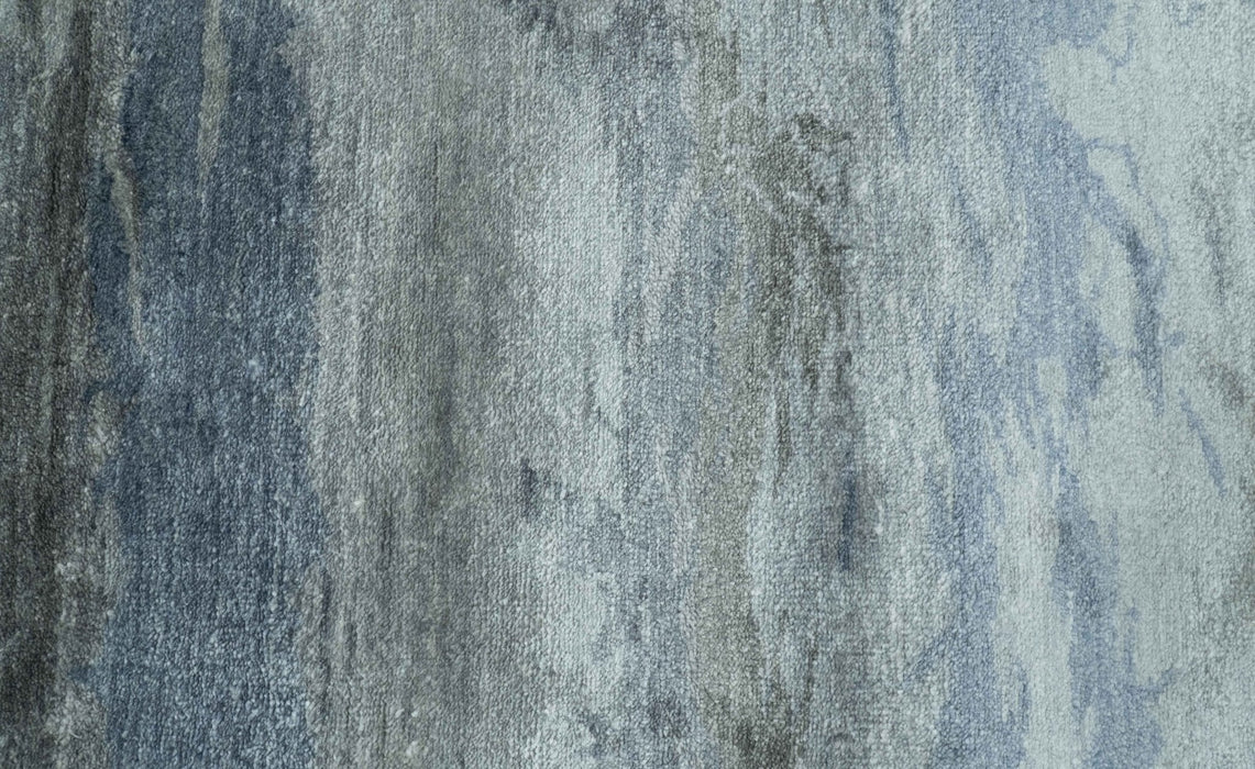 Modern Abstract Pattern Blue And Silver Hand Knotted 4x6 Bamboo Silk Area Rug