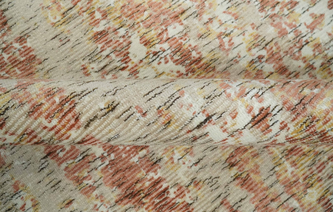 Modern Abstract Peach, Ivory, Gold and Charcoal Hand loom 5x8 Wool and Viscose Area Rug