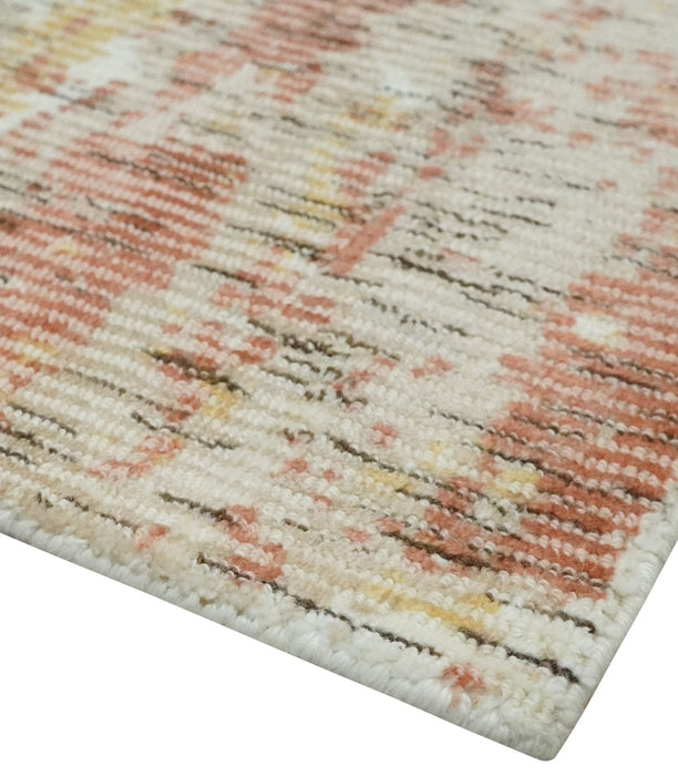 Modern Abstract Peach, Ivory, Gold and Charcoal Hand loom 5x8 Wool and Viscose Area Rug