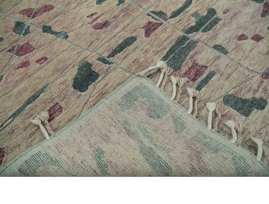 Modern Abstract Pink, Purple, Beige and Green Hand Knotted 5x8 wool Area Rug