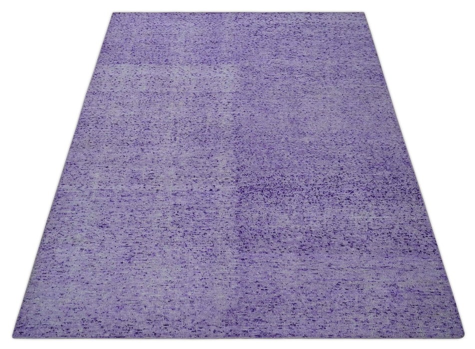 Modern Abstract Purple and Silver Hand knotted 8x10 Woven Art Silk Area Rug