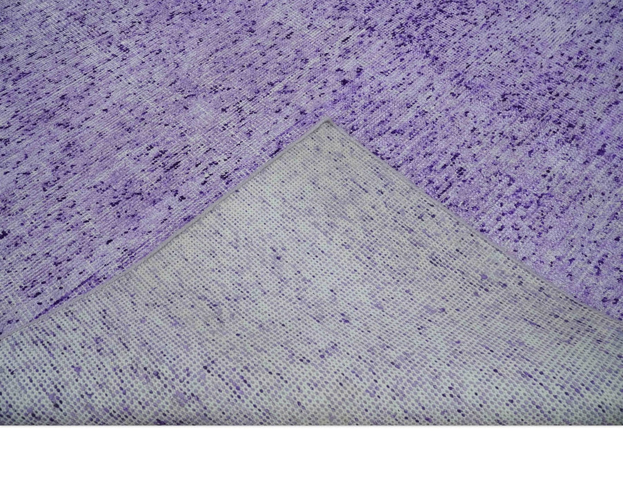 Modern Abstract Purple and Silver Hand knotted 8x10 Woven Art Silk Area Rug