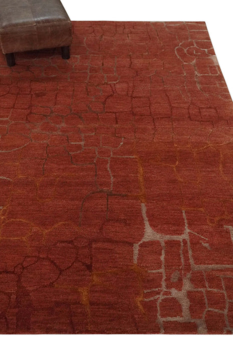 Modern Abstract Rust 5x7 Handloom wool and Art Silk Area Rug