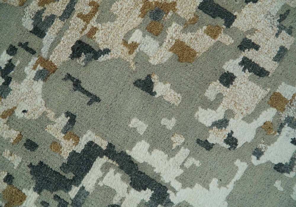 Modern Abstract Silver, Ivory, Charcoal and Olive Hand Knotted 5.6x8 wool Area Rug