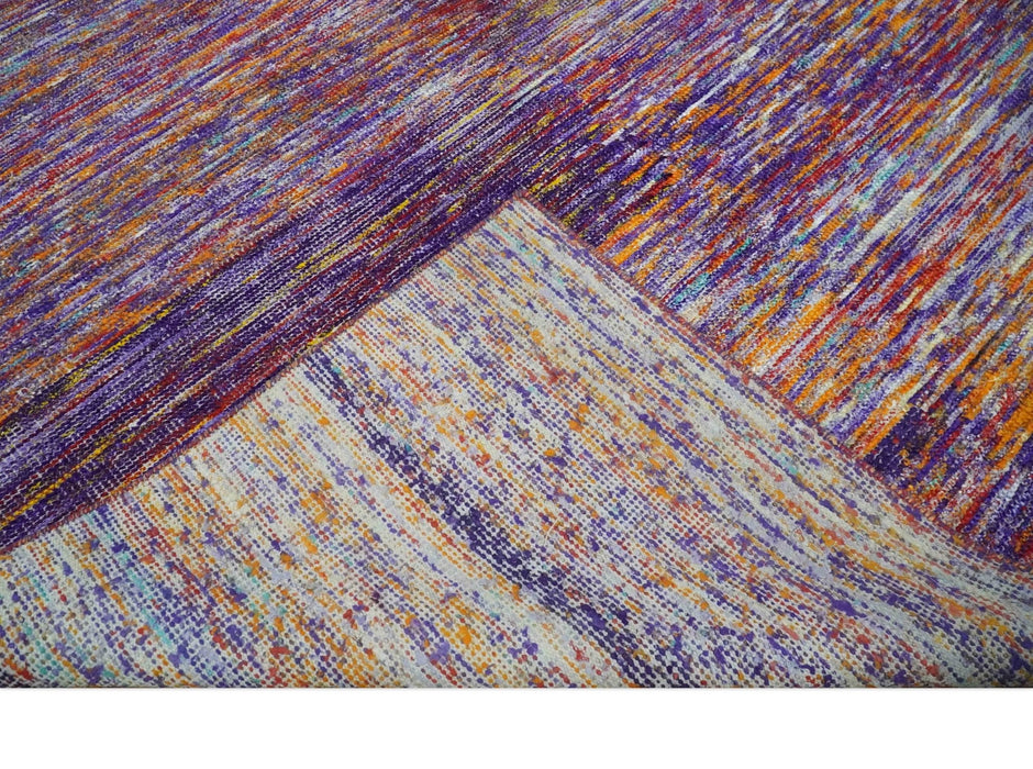 Modern Abstract Vibrant Colorful Violet, Gold, Rust and Ivory Hand knotted Flat Woven 8x10 wool Area Rug