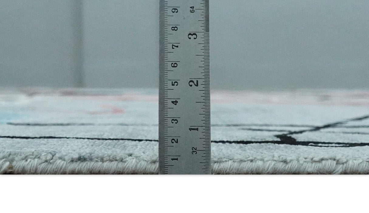 Modern Artistic Rug 8x10 Gray, Blue, Rust and Black Abstract Hand Knotted Bamboo Silk Area Rug