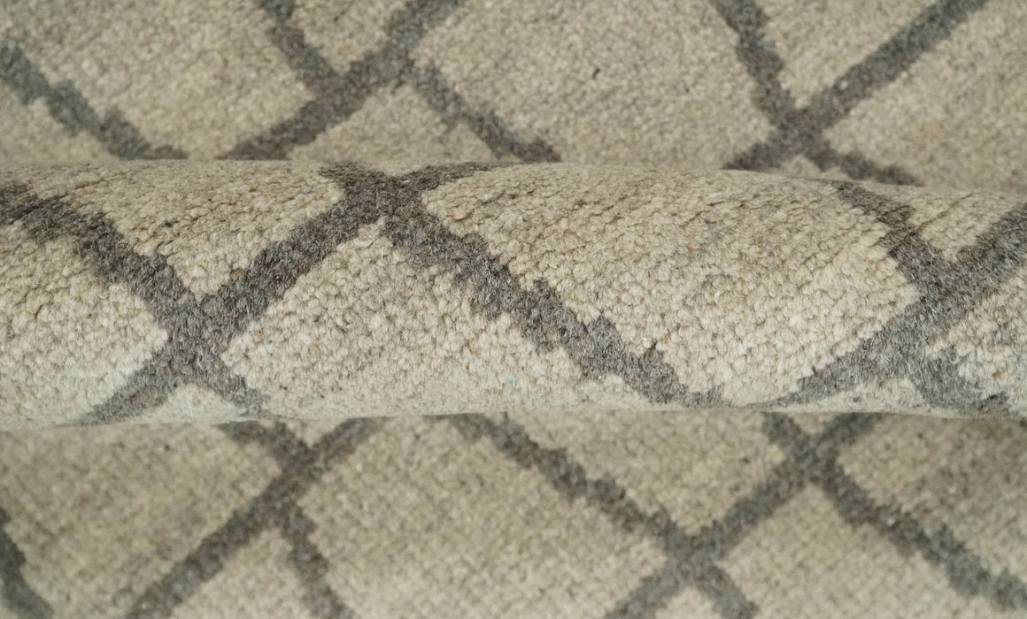 Modern Beige and Brown Geometric 5x7 Blended Wool Flatwoven Area Rug