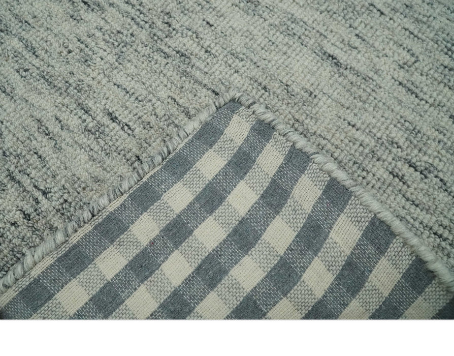 Modern Beige and Charcoal Solid Shaded Hand Tufted Natural Wool Area Rug